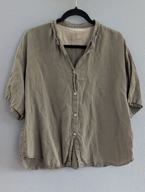 Muji USA Relaxed Short-Sleeve Linen Blend Button Shirt, Sage